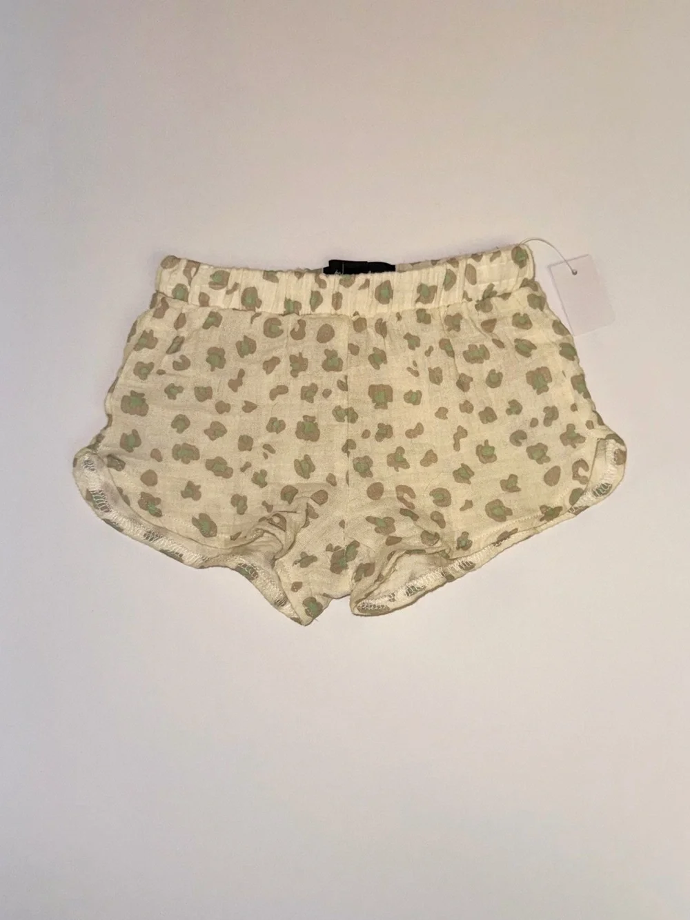 Two-Piece Infant Top & Shorts Set in Cream with Olive Spot Print